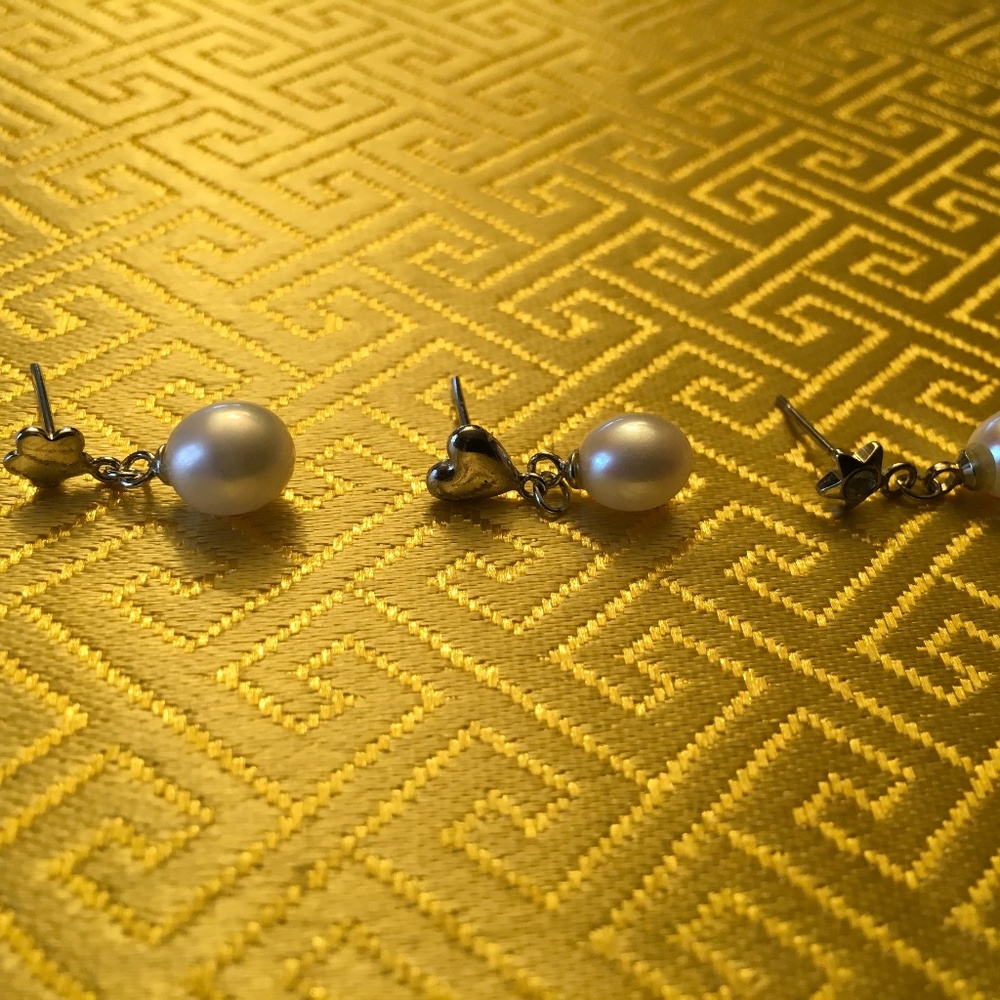 Silver Flower, Heart, or Star Pearl Earings